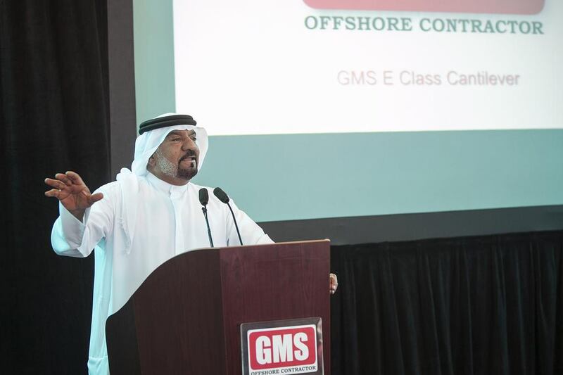 Mohammed Antar, support services director of GMS gives a speech in the naming ceremony. Mona Al Marzooqi / The National