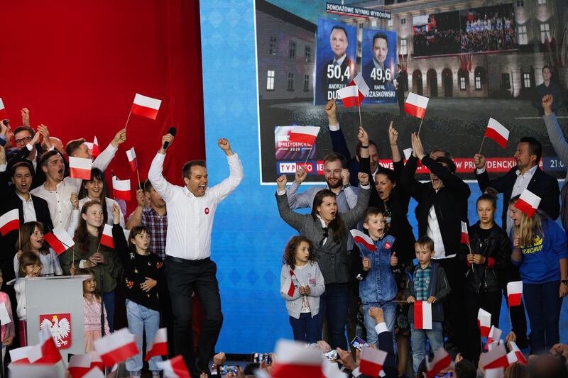 Supporters of Andrzej Duda celebrated as exit polls were announced. Bloomberg