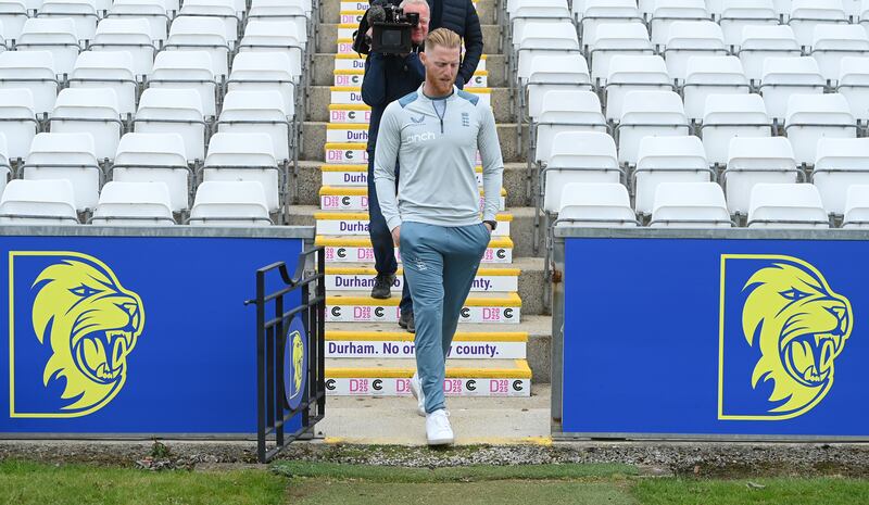 New England Test captain Ben Stokes makes his way onto the outfield at the Riverside Stadium on Tuesday. Getty