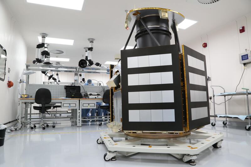 January 6, 2015- Provided photo of the the completed engineering model for KhalifaSat
Courtesy The Mohammed bin Rashid Space Centre *** Local Caption ***  R03A3336.jpg