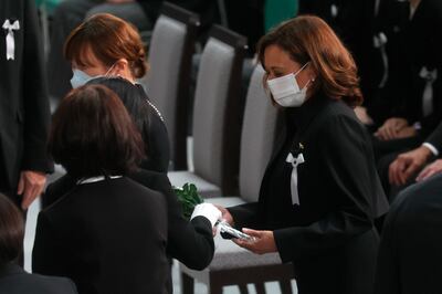 US Vice President Kamala Harris attends the state funeral for former Japanese prime minister Shinzo Abe at the Nippon Budokan. AP