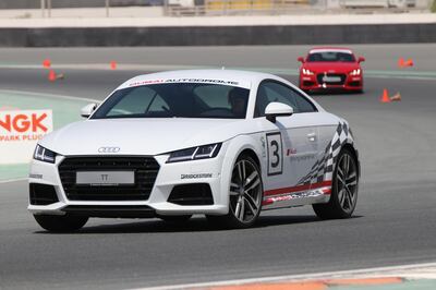 On track in an Audi TT at Dubai Autodrome. Dubai Autodrome