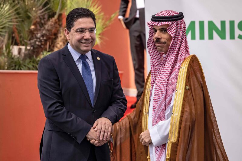 Mr Bourita receives Saudi Foreign Minister Prince Faisal bin Farhan. AFP