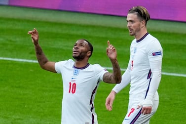 England's Raheem Sterling celebrates after scoring the winning goal against the Czech Republic at Wembley Stadium. AP