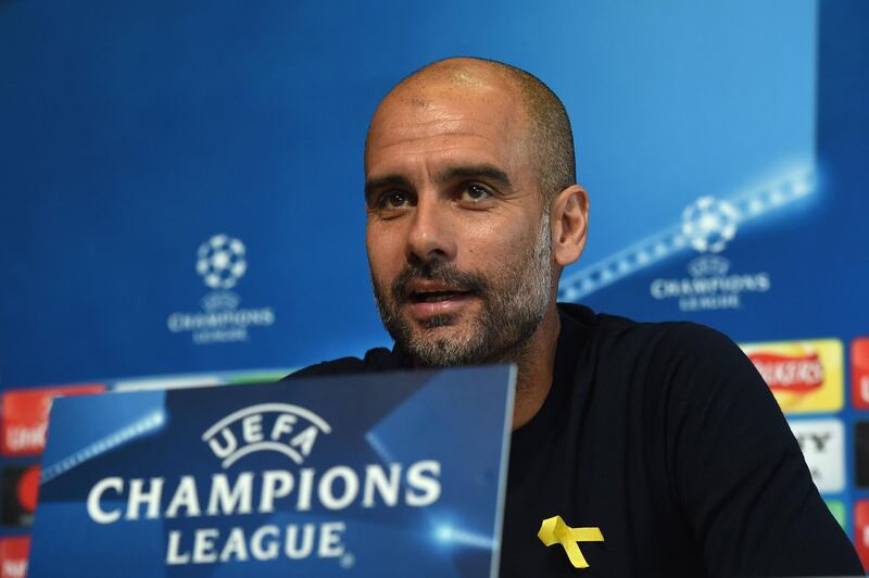 Manchester City's Spanish manager Pep Guardiola attends a press conference prior to the UEFA Champions League second leg quarter-final football match between Manchester City and Liverpool, at City Football Academy in Manchester, north west England on April 9, 2018. / AFP PHOTO / PAUL ELLIS