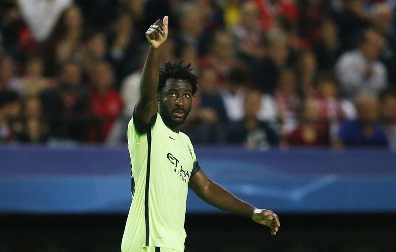 Manchester City’s Wilfried Bony celebrates his goal for the club against Sevilla on Tuesday night in the Champions League. Andrew Boyers / Action Images / Reuters