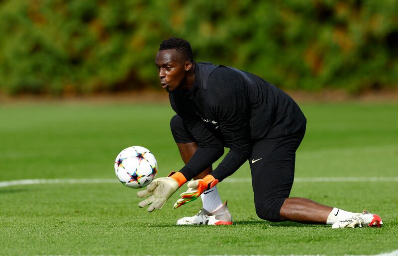 Chelsea goalkeeper Edouard Mendy during training. Reuters