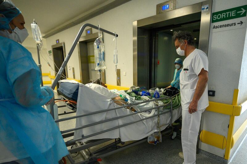 A patient infected with the coronavirus is transferred back to intensive care after his condition worsened at the Emile Muller hospital in Mulhouse, France. AFP