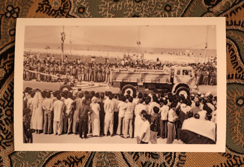 Crowds watch members of the Armed Forces take part in a parade to celebrate the foundation of the UAE on December 2, 1971.