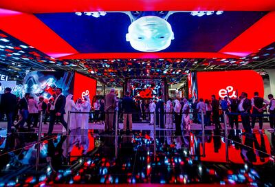 The e& pavilion, which features several next-generation technologies, at Gitex Global in Dubai on Friday. Leslie Pableo / The National