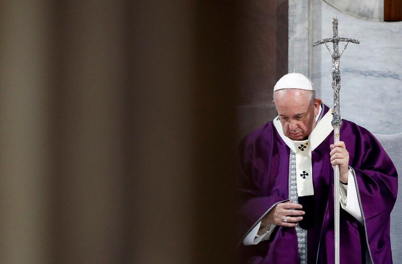 Pope Francis takes part in the penitential procession on Ash Wednesday in Rome, Italy, February 26, 2020. REUTERS/Remo Casilli