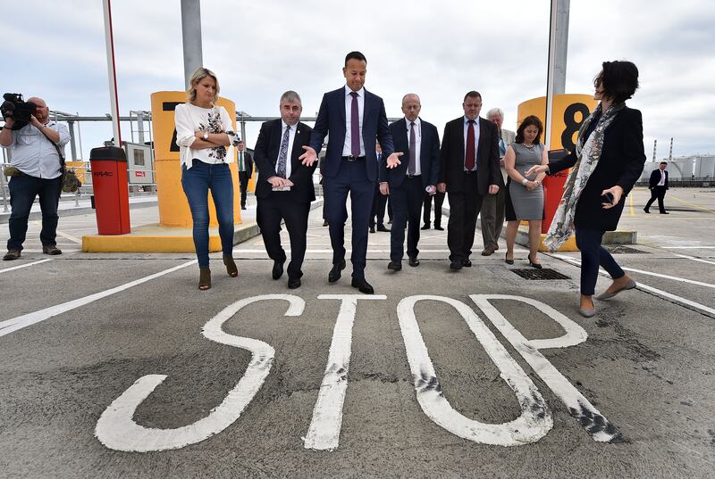 Mr Varadkar inspects newly installed infrastructure checkpoints at Dublin's port in September 2019. Getty Images