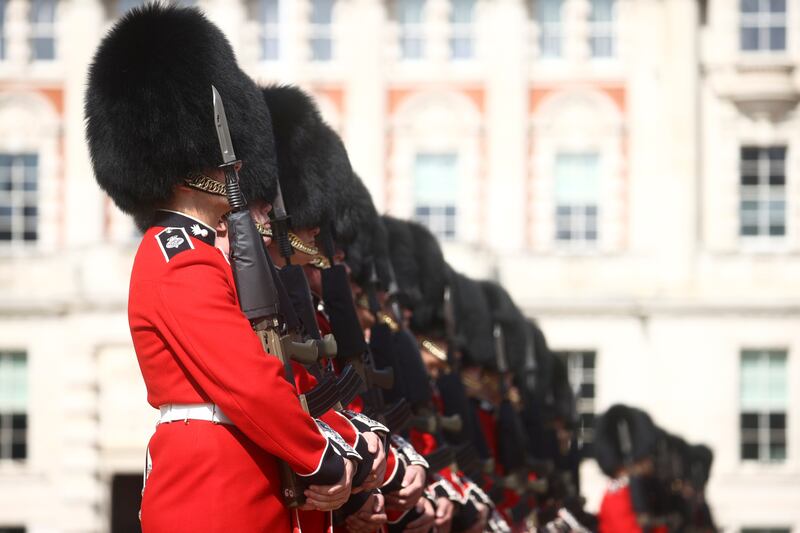 A Guard of Honour stands for Sheikh Mohamed bin Zayed's visit to London, on September 16, 2021. Getty