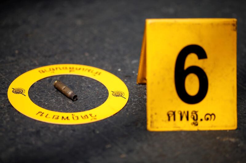 A bullet shell is seen in front of the Terminal 21 shopping mall following a gun battle involving a Thai soldier on a shooting rampage, in Nakhon Ratchasima, Thailand. REUTERS
