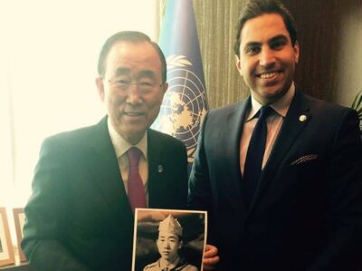 Even though he was losing his UN Youth Envoy, no one was more delighted than the organisation's secretary general Ban Ki-moon, who dug out a photograph of his younger self as a scout when Ahmad Alhendawi came to his office to break the news.