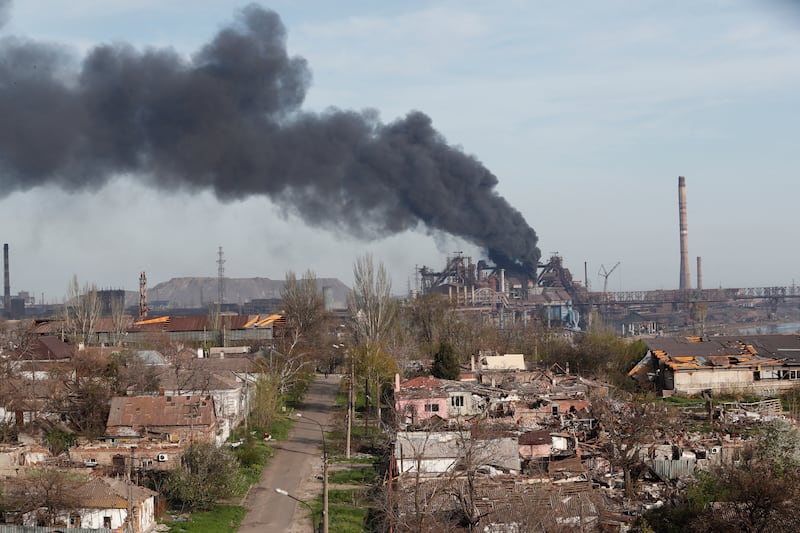 Smoke rises above the Azovstal Iron and Steel Works plant amid fighting in Mariupol, Ukraine. Reuters
