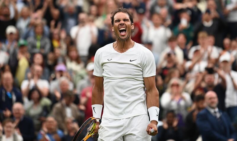 Rafael Nadal of Spain celebrates winning against Ricardas Berankis of Lithuania. EPA 