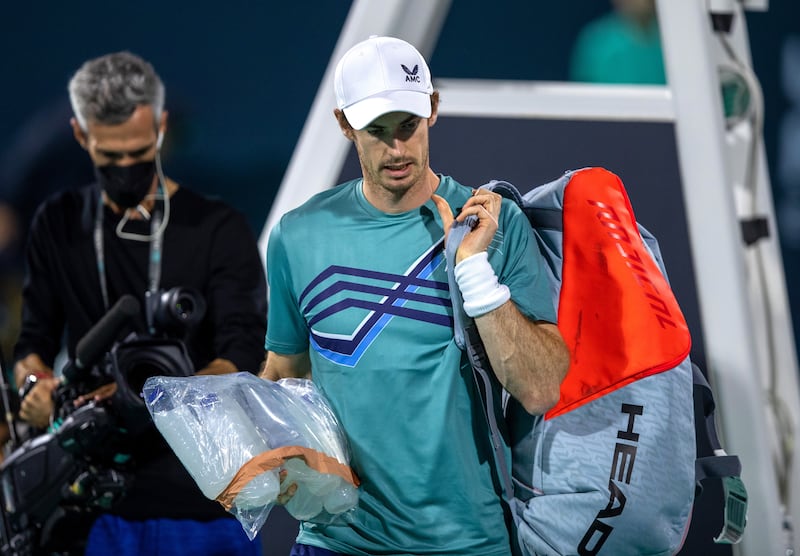 Andy Murray arrives on court at the Mubadala World Tennis Championship. Victor Besa / The National