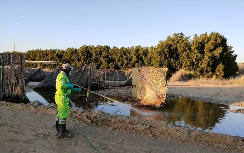 Tadweer waste management workers cleared almost 3,000 tonnes of debris from drains and run-off areas around Abu Dhabi following the January storms. More rain is on the way this week. Courtesy: Tadweer