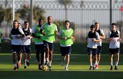 Abu Dhabi, United Arab Emirates - March 15th, 2018: Vincent Kompany of Manchester City during a training session in Abu Dhabi. Thursday, March 15th, 2018. Emirates Palace, Abu Dhabi. Chris Whiteoak / The National