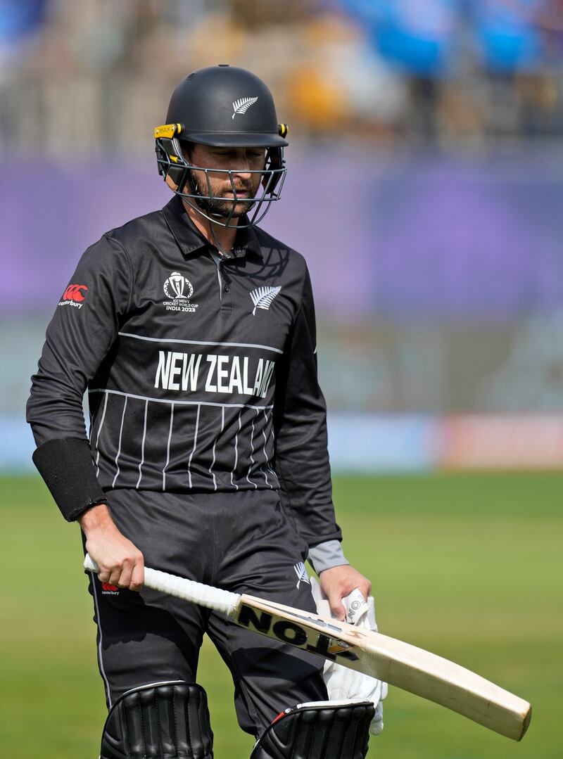 New Zealand's Devon Conway after losing his wicket. AP 