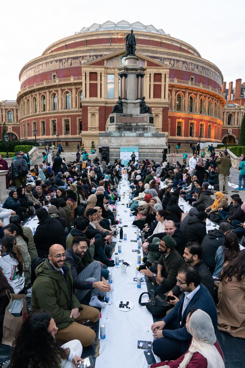 Hundreds of people gathered on the steps of the Royal Albert Hall on Wednesday night, which organisers hoped would be one of the largest iftars the UK had ever seen. PA
