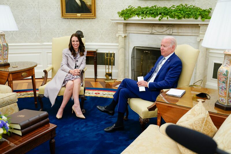 President Joe Biden meets New Zealand Prime Minister Jacinda Ardern in the Oval Office of the White House on Tuesday. AP