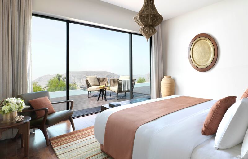 A handout photo of One Bed Cliff Pool Villa Bed at Anantara Jabal Akhdar Resort in Oman (Courtesy: Anantara Jabal Akhdar Resort) *** Local Caption ***  wk17fe-tr-insider-akhdar02.jpg