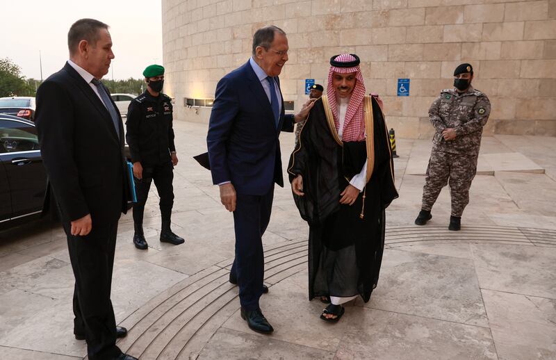 Mr Lavrov arrives in the kingdom after meeting Bahrain's King Hamad in Manama on Monday.