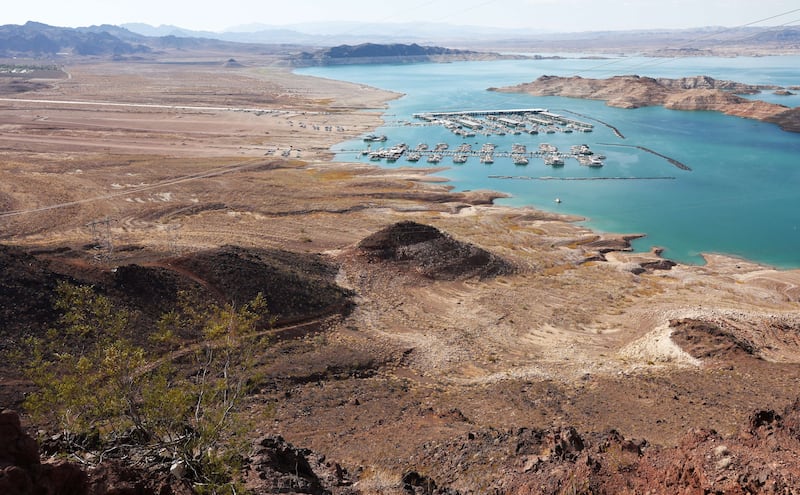 Boats are docked on a drought-stricken Lake Mead. Fears are increasing that Lake Mead could become a ‘dead pool’, when the water levels become too low to flow downstream from the nearby Hoover Dam. Getty