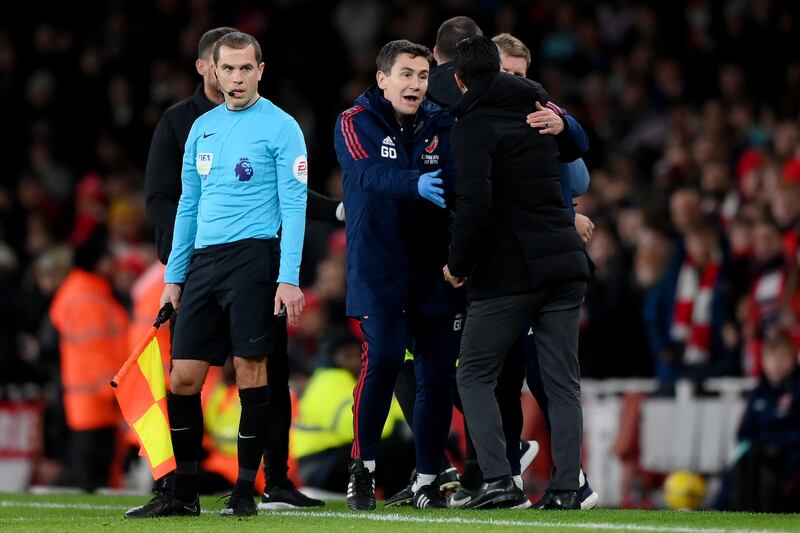 Mikel Arteta complains after a decision in the Premier League draw between Arsenal and Newcastle. Getty 