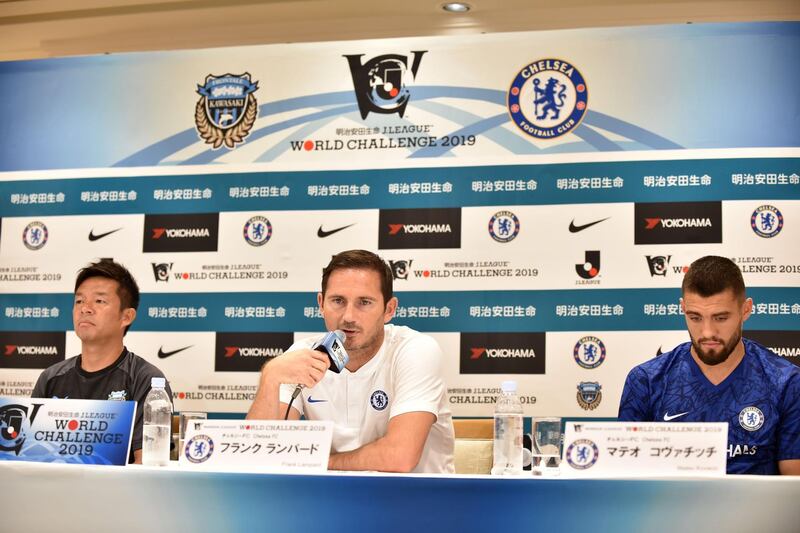 Chelsea manager Frank Lampard and Mateo Kovacic attend a press conference. AFP