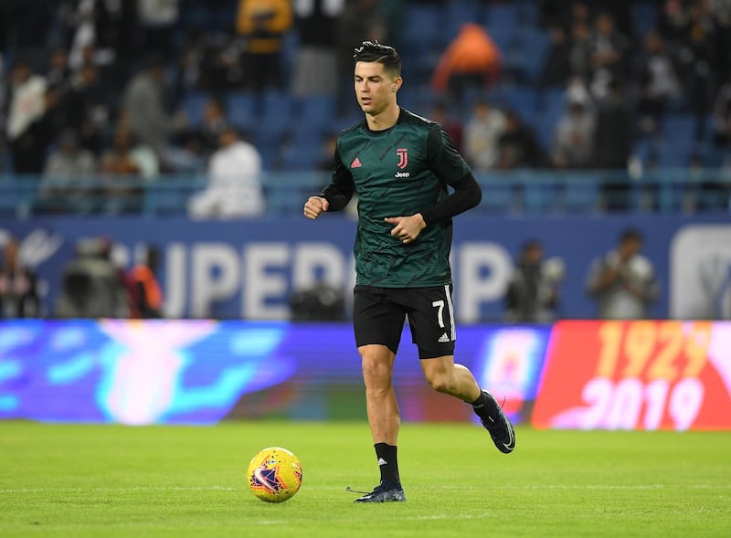 Juventus' Cristiano Ronaldo during the warm up before the Italian Super Cup final against Lazio at the King Saud University Stadium in Riyadh, Saudi Arabia. Reuters