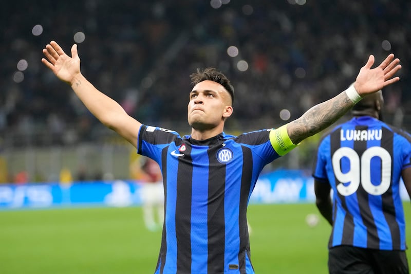 Inter Milan's Lautaro Martinez celebrates his opener. AP 