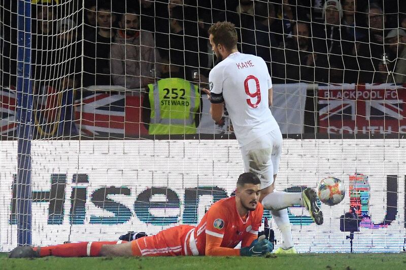 England's Harry Kane celebrates after scoring England's second. AFP