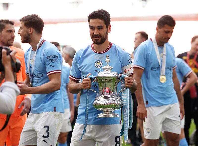 Ilkay Gundogan captained Manchester City to a historic treble in 2022/23, including scoring both goals in a 2-1 win over Manchester United in the FA Cup final at Wembley on June 3, 2023. PA