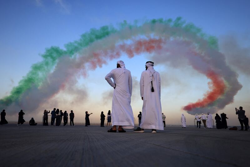 The Italian Air Force's aerobatic unit entertains visitors to the Dubai Airshow. AFP