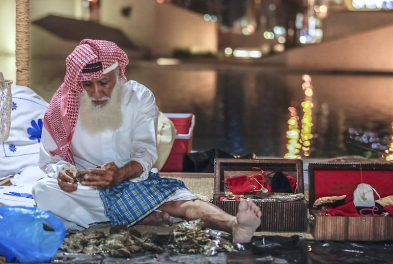 Abu Dhabi, United Arab Emirates, May 18, 2019. –  ‘Ramadan at Al Hosn’, which aims to revive the authentic traditions of Ramadan by recalling the memories rooted in our past, when the people of Abu Dhabi gathered at Qasr Al Hosn to celebrate the holy month. --  Emirati fisherman hut which demonstrates pearl farming.
Victor Besa/The National
Section:  NA
Reporter: