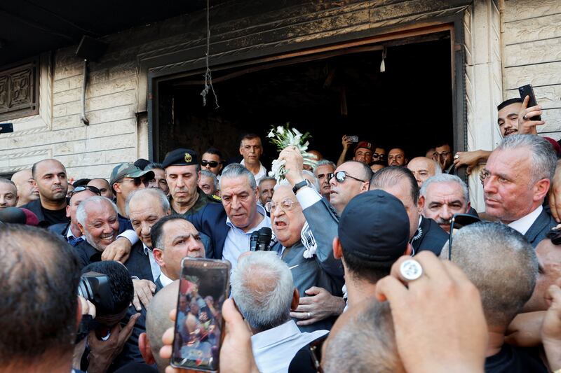 Palestinian President Mahmoud Abbas in Jenin following a recent Israeli raid in the Israeli-occupied West Bank. Reuters
