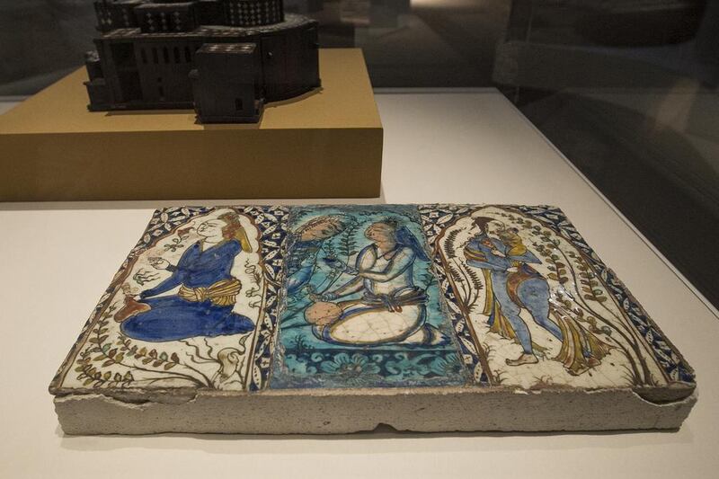 Safavid tiles are among the items on show at the exhibition A History of the World in 100 Objects at Manarat Al Saadiyat. Mona Al Marzooqi / The National

