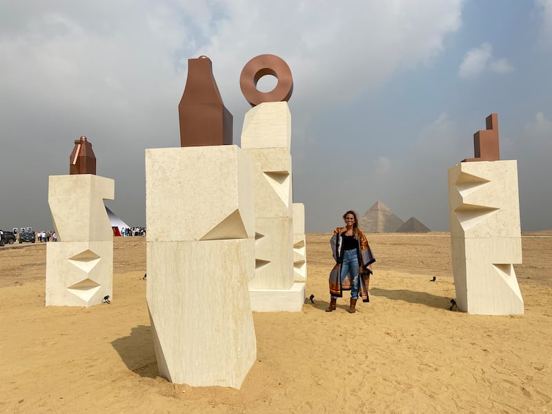 Egyptian Therese Antoine with her sculpture Pantheons of Deities. Nada El Sawy / The National