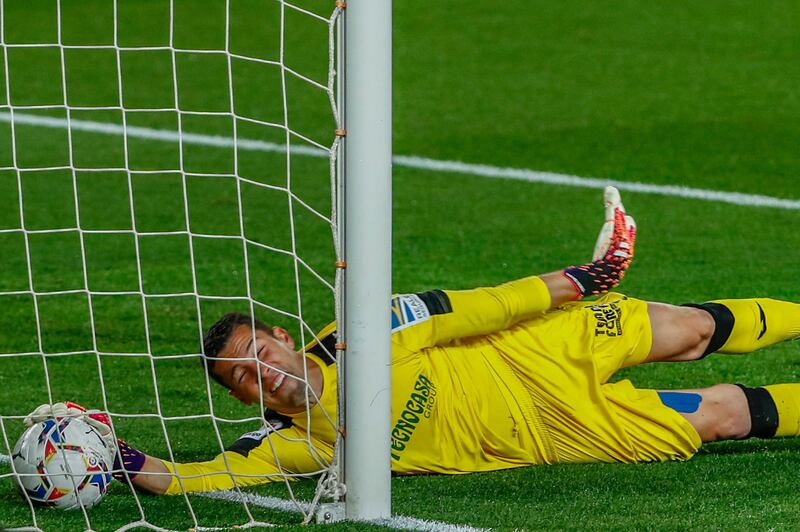 Getafe's goalkeeper David Soria fails to stop Barcelona's second goal. AP