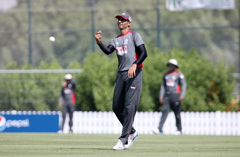 Mohammed Shahzad took three wickets and scored 35 runs as UAE Xi beat England Lions. Pawan Singh / The National