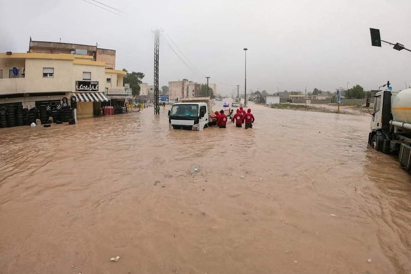 Roads engulfed by floodwater in eastern Libya after Storm Daniel left its mark. AFP