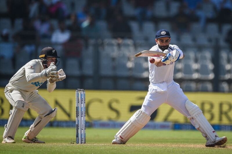 India captain Virat Kohli plays a shot on his way to 36 in his team's second innings. AFP