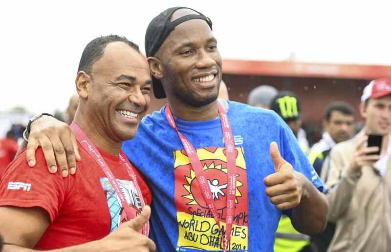 Abu Dhabi, United Arab Emirates - Marcos Evangelista de Morais known as Cafu, Brazilian former professional footballer, and Didier Yves Drogba Tebily, an Ivorian retired profession footballer unite at the Unified Sports Experience at Zayed Sports City. Khushnum Bhandari for The National