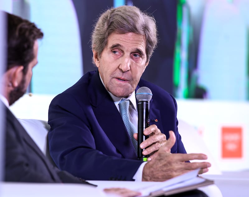 John Kerry, US Special Presidential Envoy for Climate, gives an interview. 