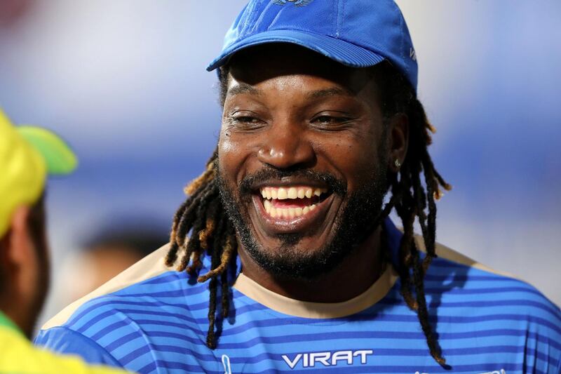 Sharjah, United Arab Emirates - October 10, 2018: Chris Gayle of Balkh before the game between Balkh Legends and Paktia Panthers in the Afghanistan Premier League. Wednesday, October 10th, 2018 at Sharjah Cricket Stadium, Sharjah. Chris Whiteoak / The National