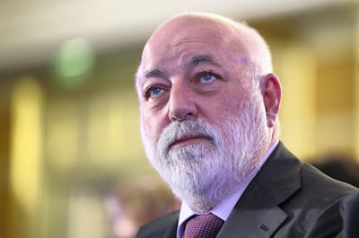 Viktor Vekselberg, billionaire and chairman of Renvova Management AG, looks on at the Russian Union of Industrialists and Entrepreneurs (RSPP) during Russia Business week in Moscow, Russia, on Friday, Feb. 9, 2018. Sanctions leading to dead-end, affecting those imposing restrictions, Russia's President Vladimir Putin says at the meeting. Photographer: Andrey Rudakov/Bloomberg