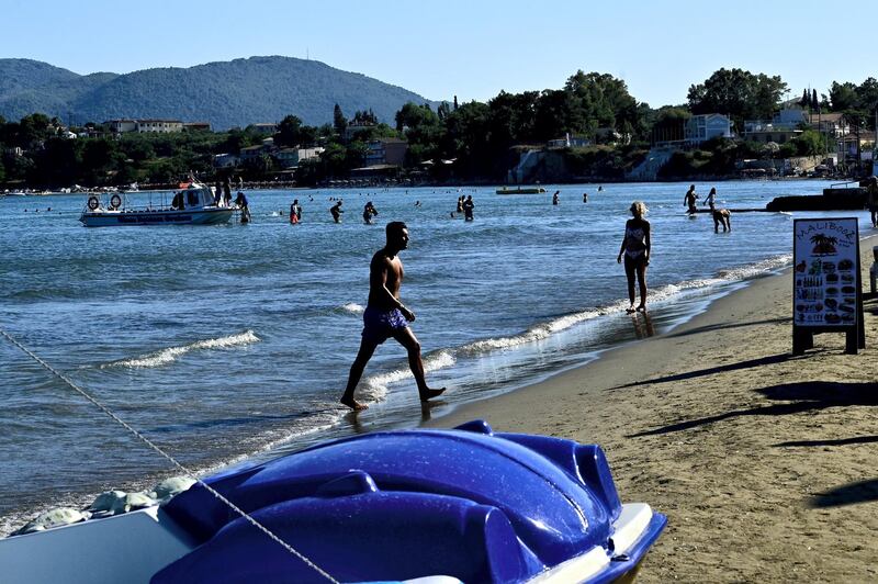 ZAKYNTHOS, GREECE - JULY 15: Tourists on beach on Zakythos Island.Tourist mainly from United Kingdom and Italy are guest on Zakinthos Island on July 15, 2020 in Zakynthos, Greece. (Photo by Milos Bicanski/Getty Images)